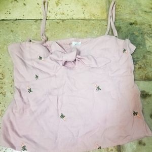 Pink flower flowy tie tanktop